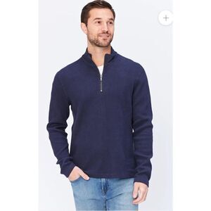 AGAVE DENIM Navy Blue Wave Train Flat Back 1/4 Zip Mock Sweater-L